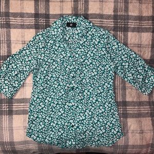 Green flower button up blouse